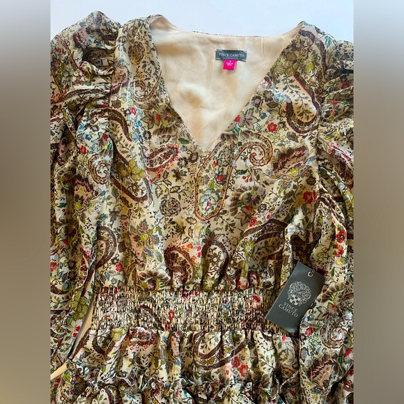 Vince Camuto Women's Small Paisley Print Metallic Tiered‎ Mini Dress NWT - Picture 1 of 14